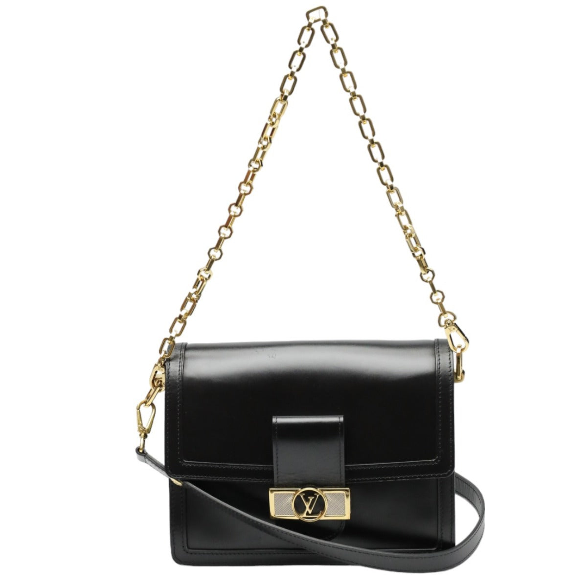 Louis Vuitton Shoulder Bag M55821 Calf Leather Noir Chain Lv Lock Dauphine Mm Women