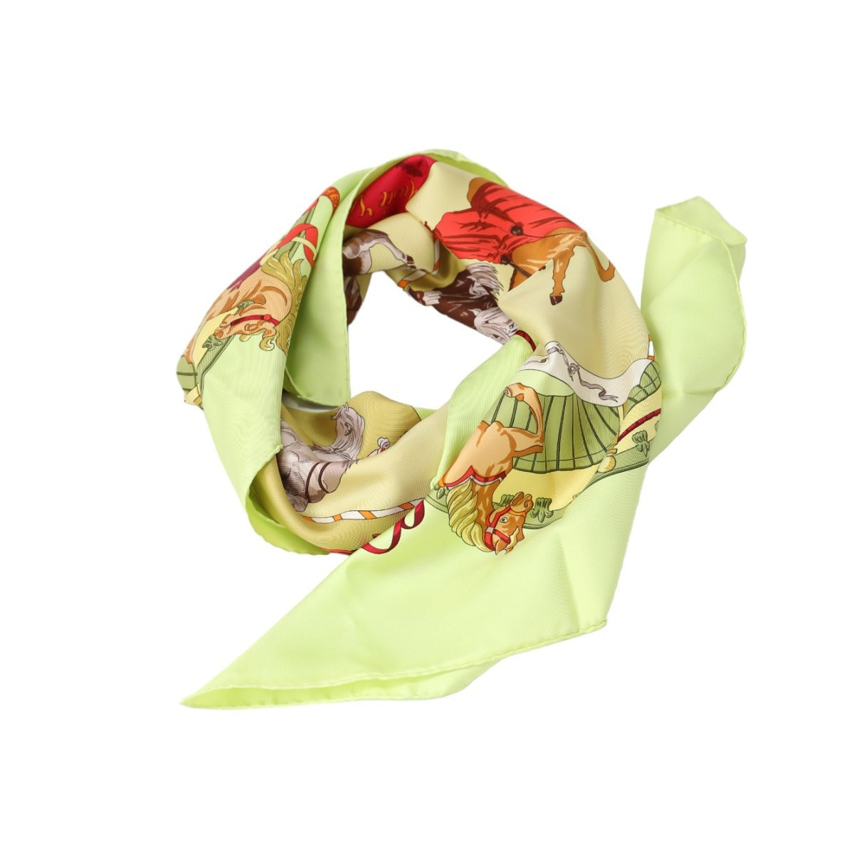 Hermes Scarf Silk Yellowish Green Stall Chantilly Castle Horse Museum Carre90 Women