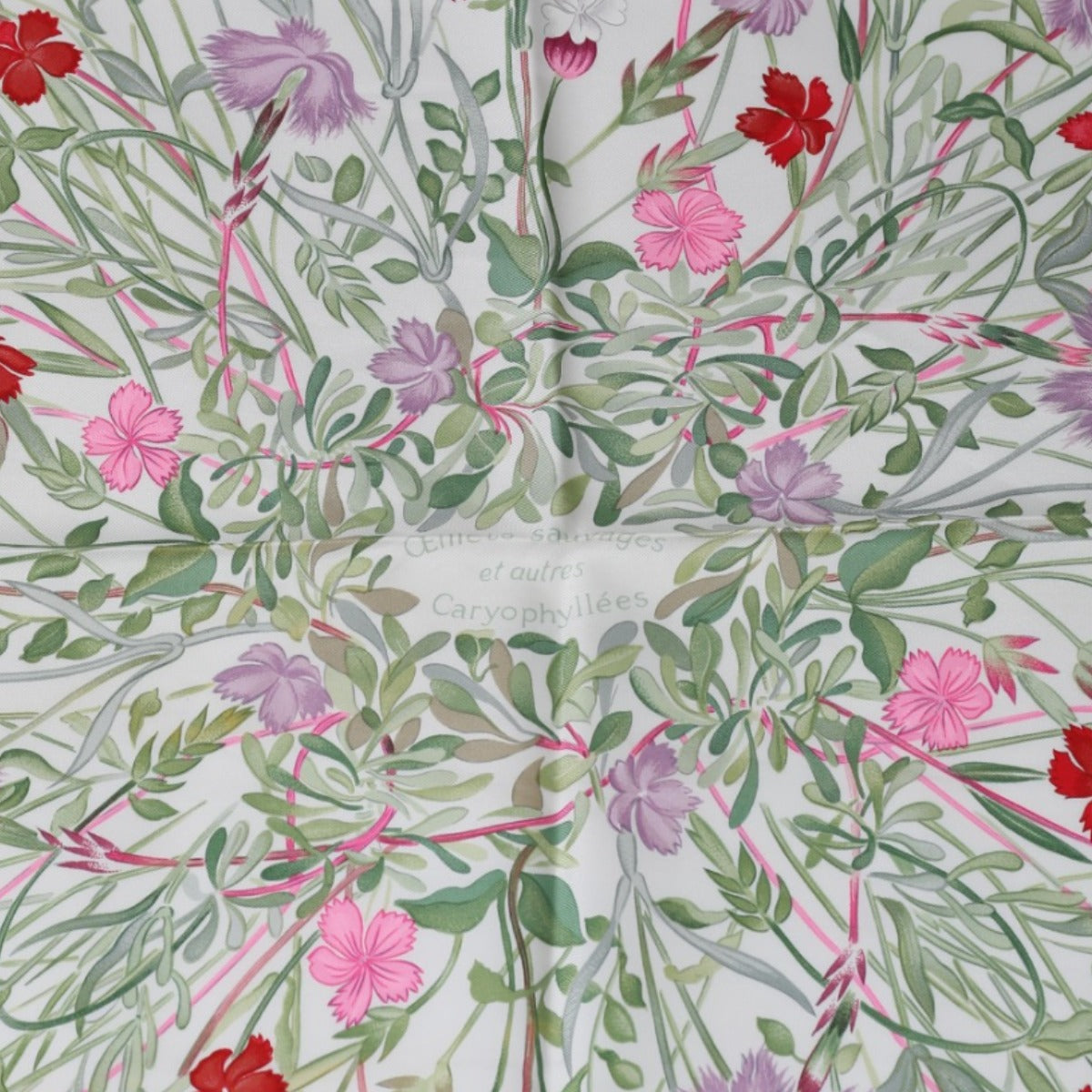 Hermes Scarf Silk Green Scarf Flour Wild Carnations And Dianthus Women