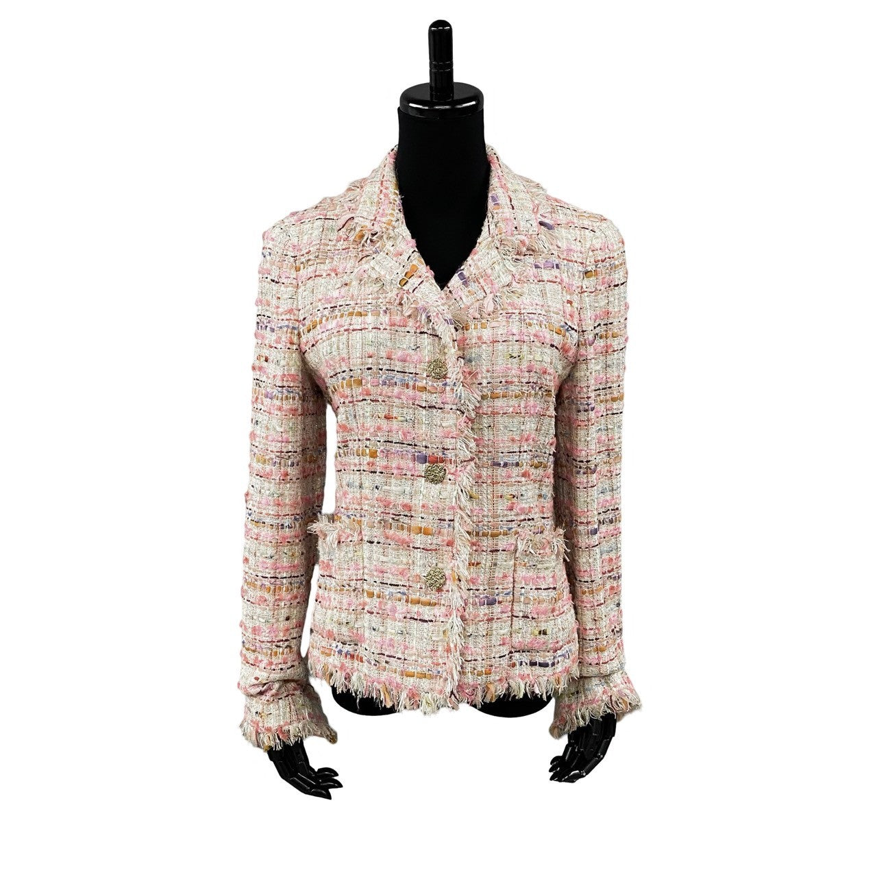Chanel Tailored Jacket Cotton, Rayon, Nylon, Silk, Plastic Pink Coco Mark Women 40
