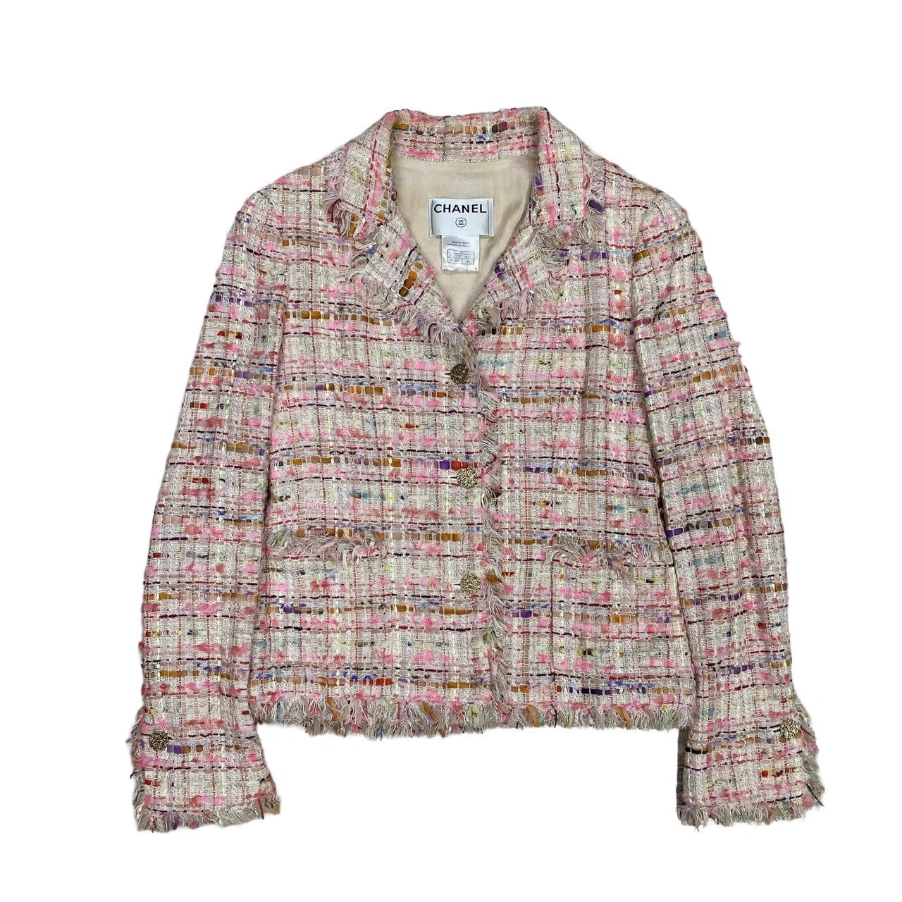 Chanel Tailored Jacket Cotton, Rayon, Nylon, Silk, Plastic Pink Coco Mark Women 40