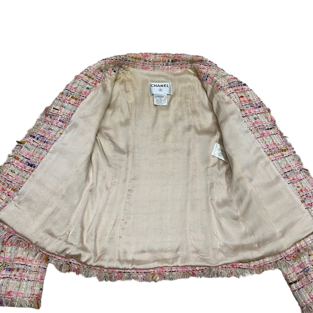 Chanel Tailored Jacket Cotton, Rayon, Nylon, Silk, Plastic Pink Coco Mark Women 40
