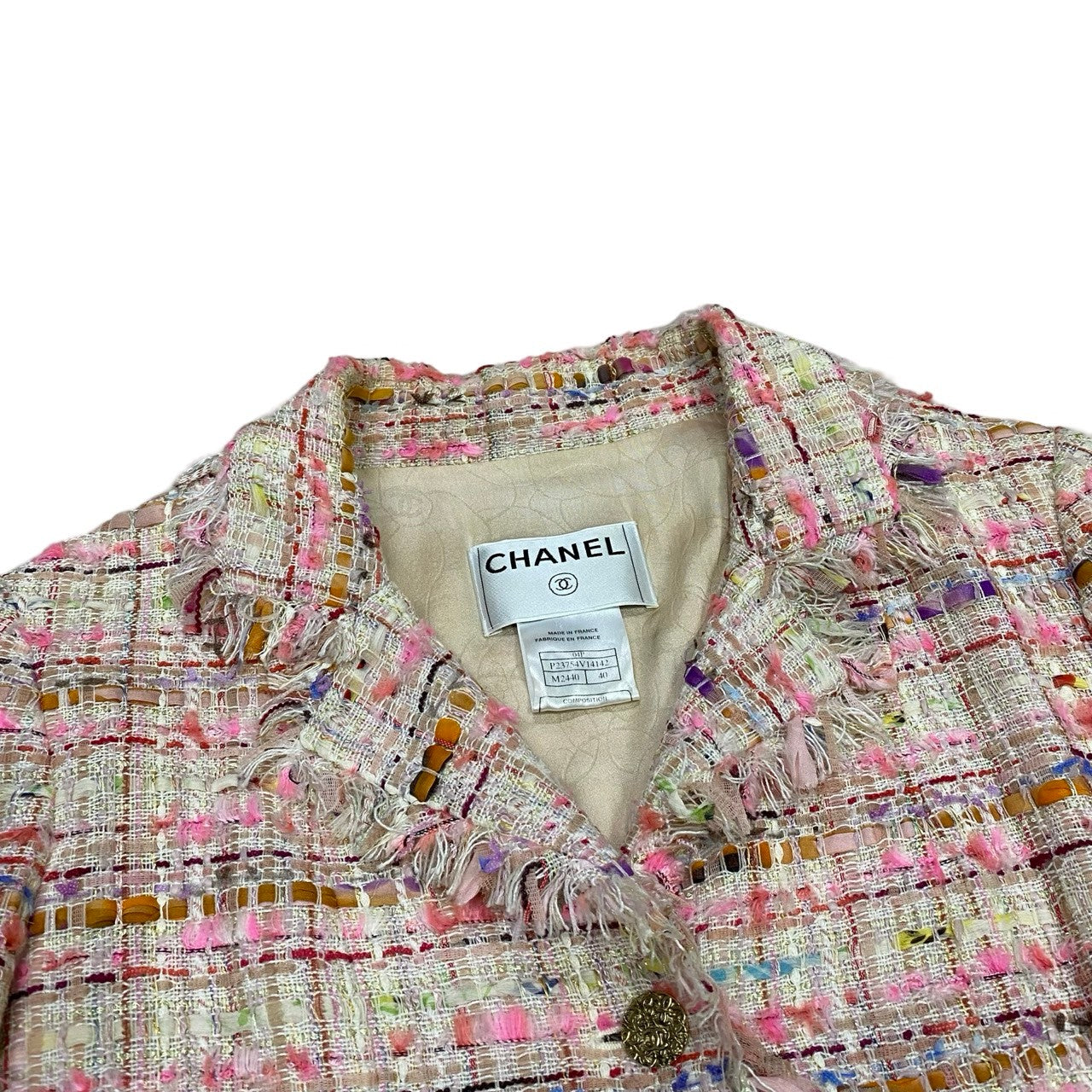 Chanel Tailored Jacket Cotton, Rayon, Nylon, Silk, Plastic Pink Coco Mark Women 40