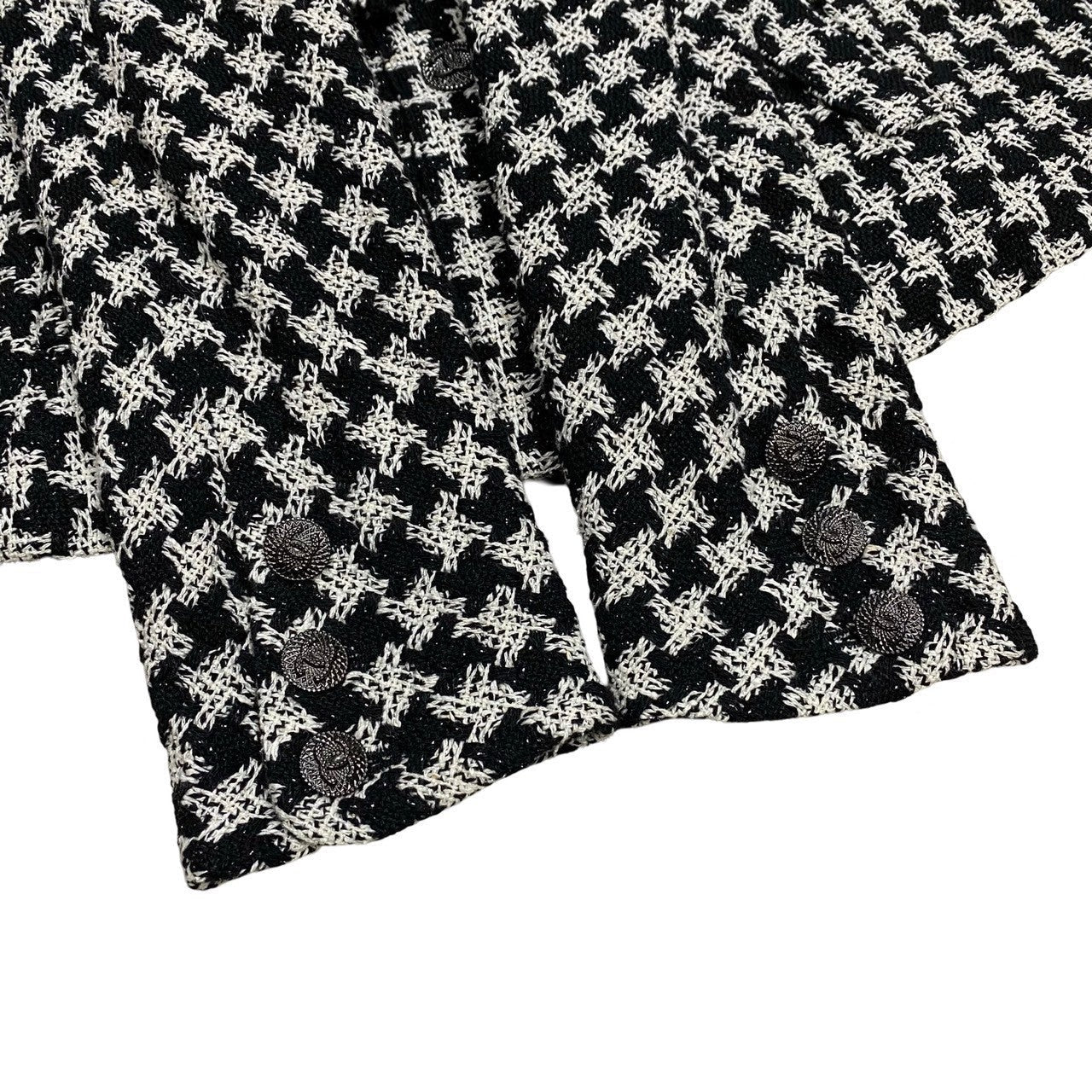 Chanel Tailored Jacket Silk, Metal White Coco Mark Houndstooth Pattern Women 36