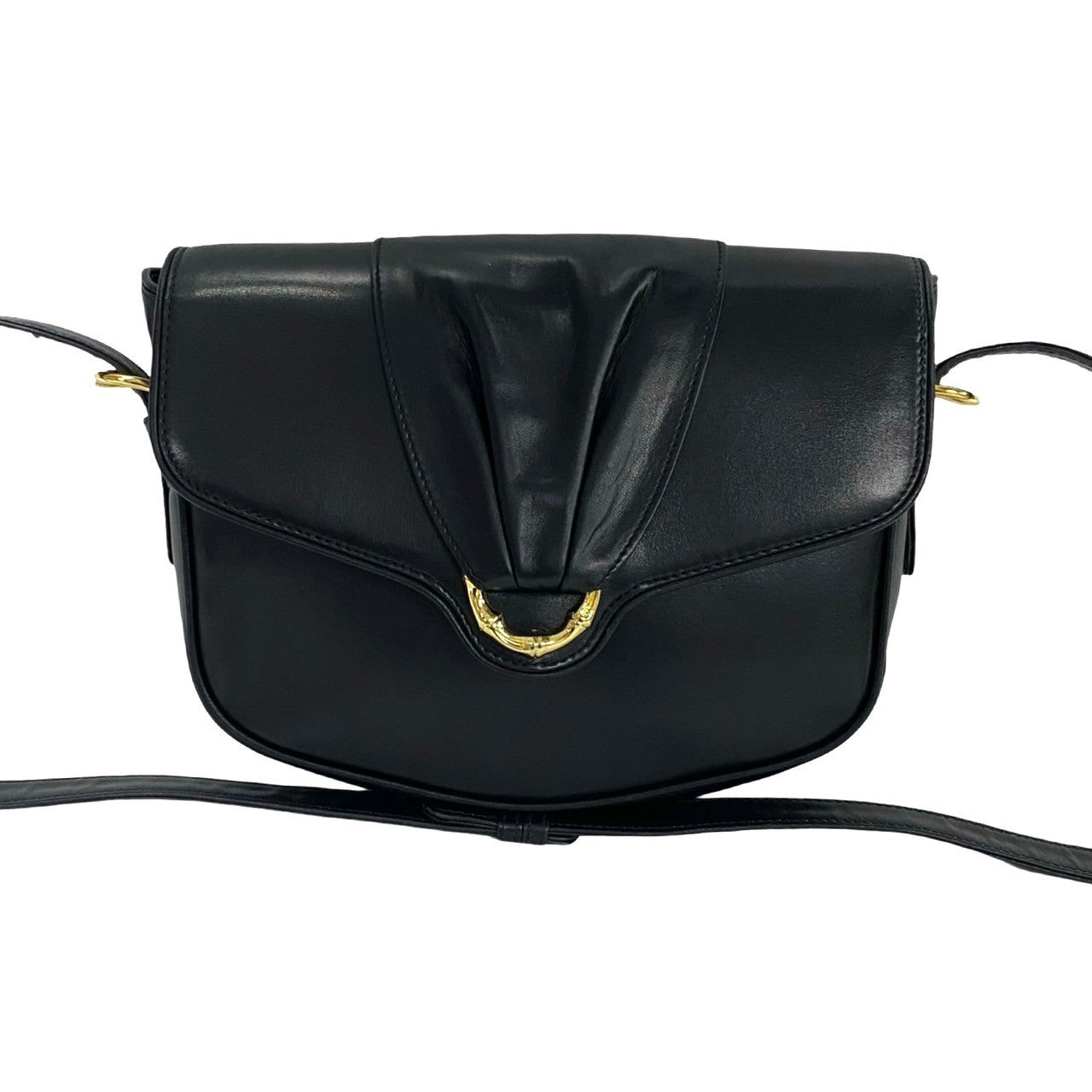Gucci Shoulder Bag Leather Black Bamboo Metal Old Gucci Women