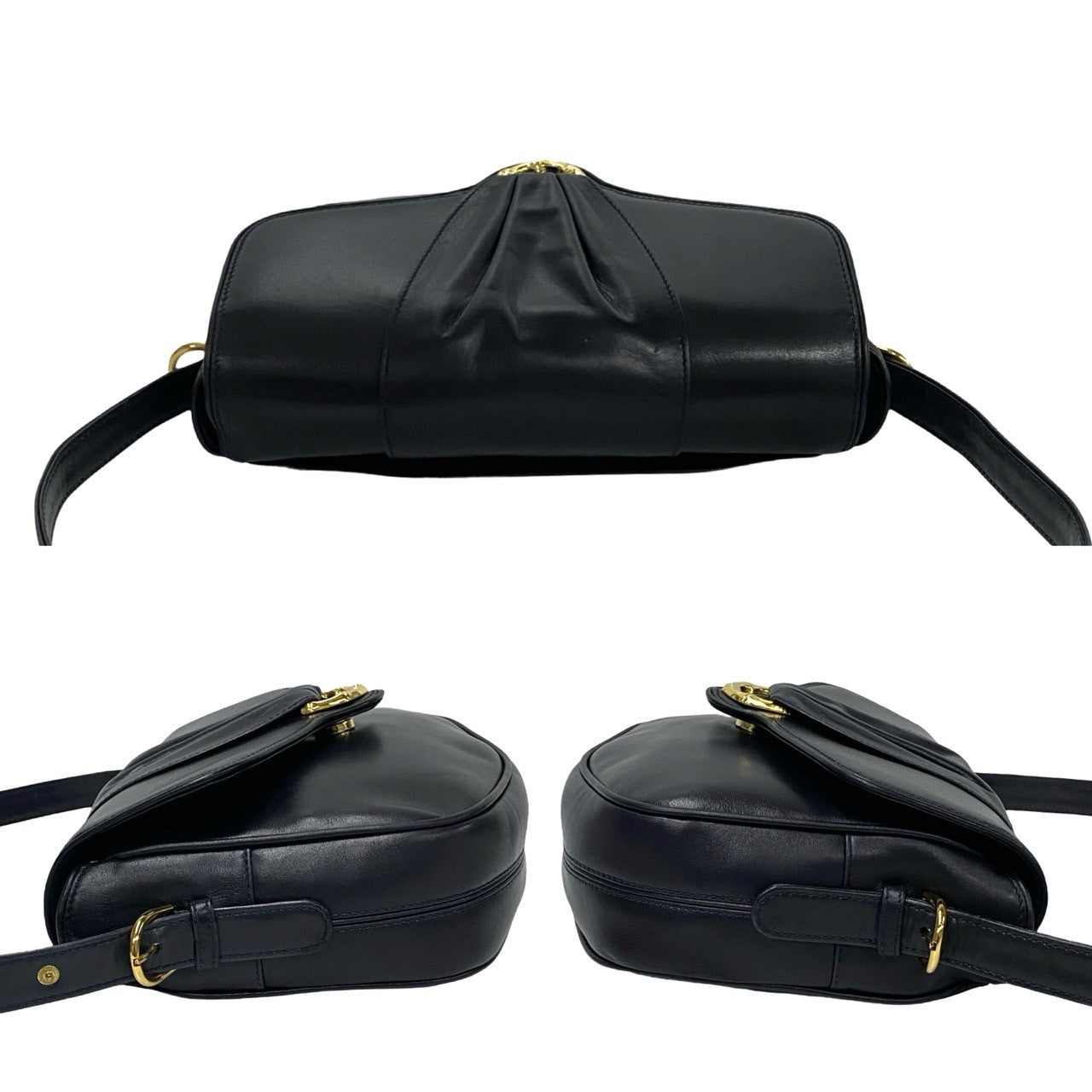 Gucci Shoulder Bag Leather Black Bamboo Metal Old Gucci Women