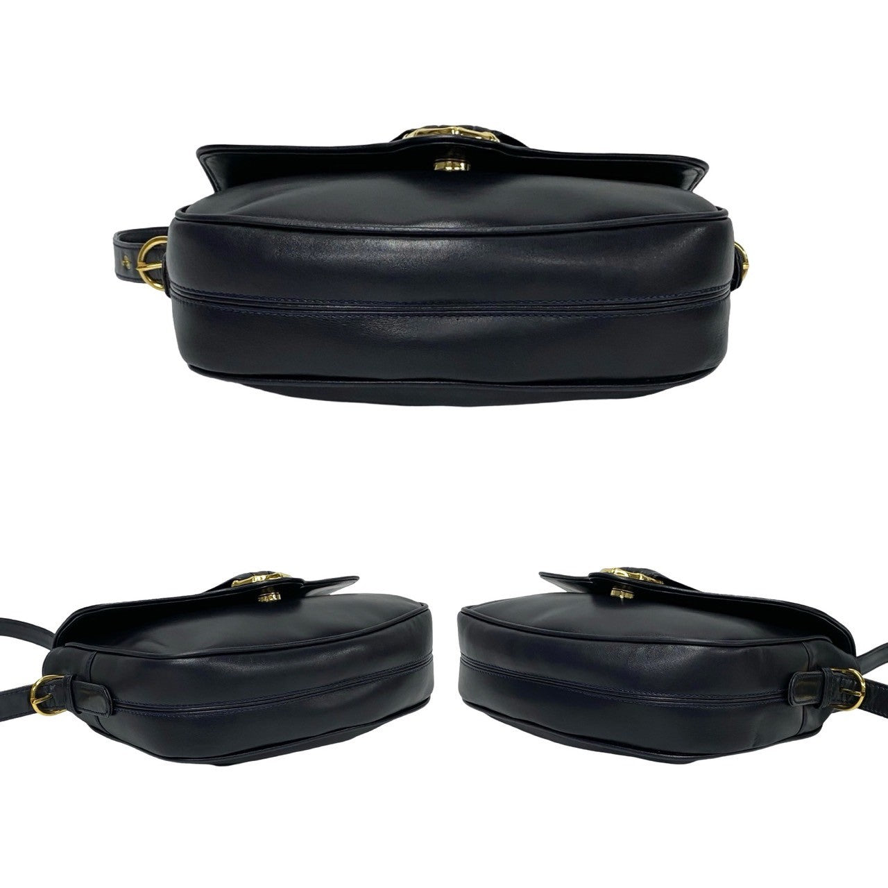 Gucci Shoulder Bag Leather Black Bamboo Metal Old Gucci Women
