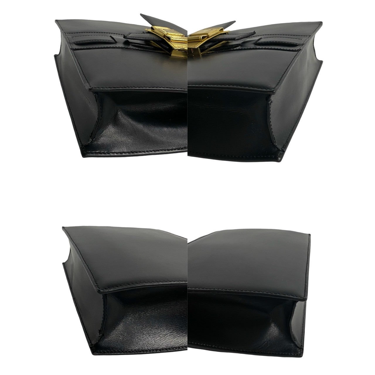 Celine Handbag Calfskin, Leather Black Ribbon Logo Metal Women
