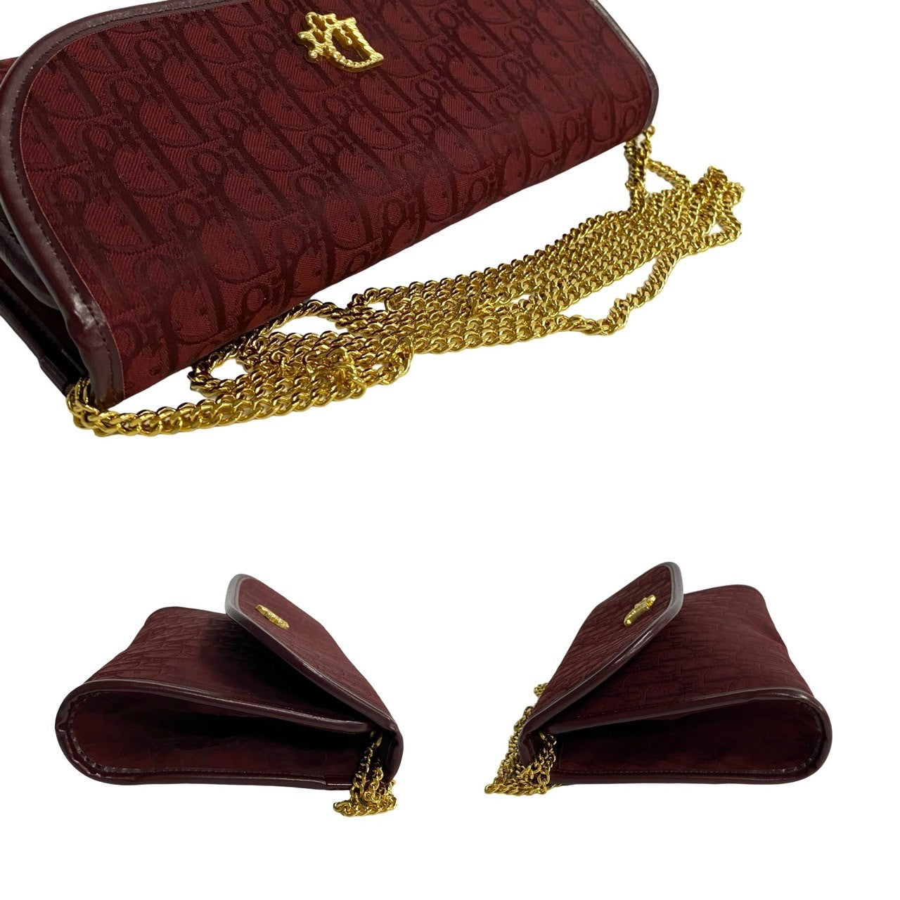 Christian Dior Shoulder Bag Leather Wine-Red