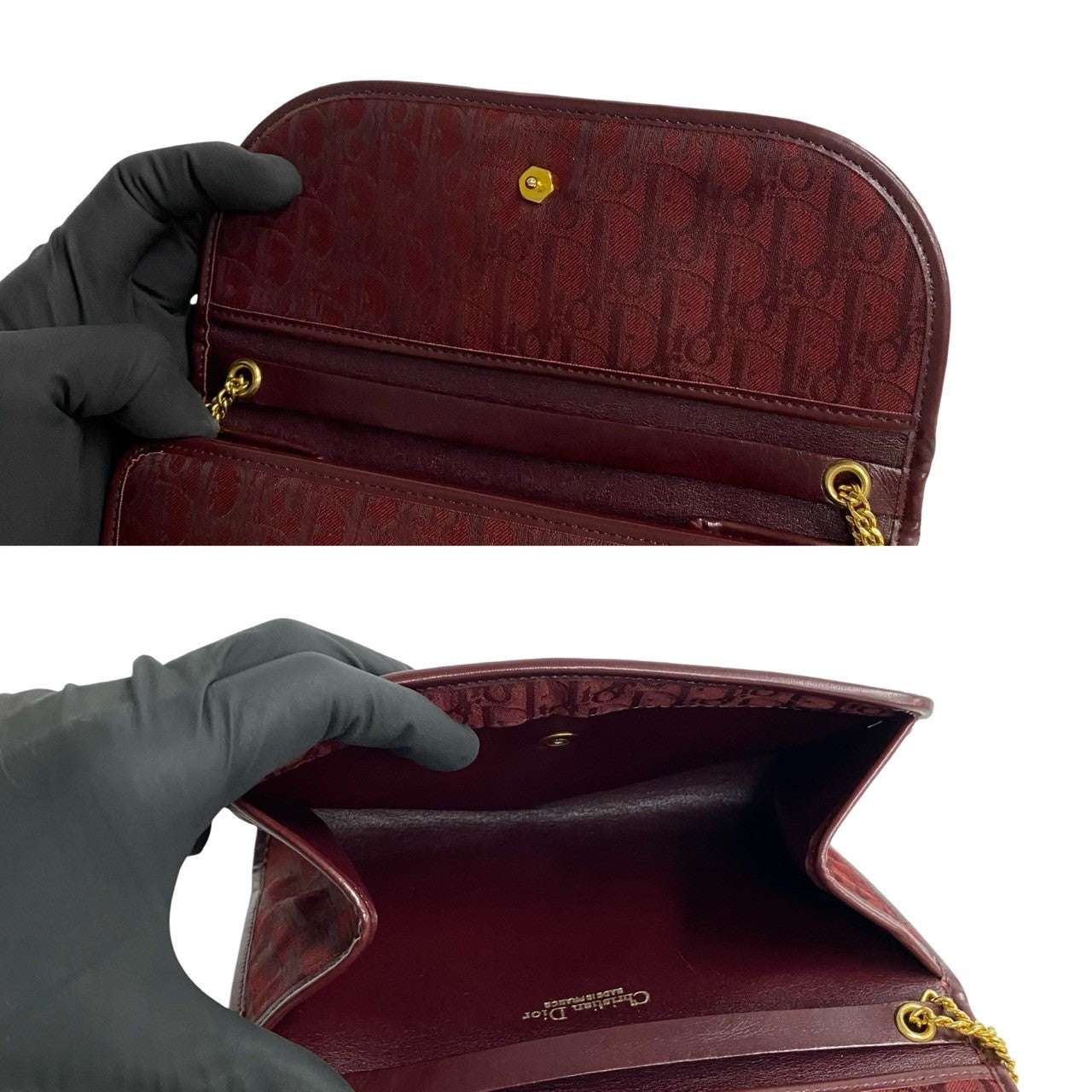 Christian Dior Shoulder Bag Leather Wine-Red