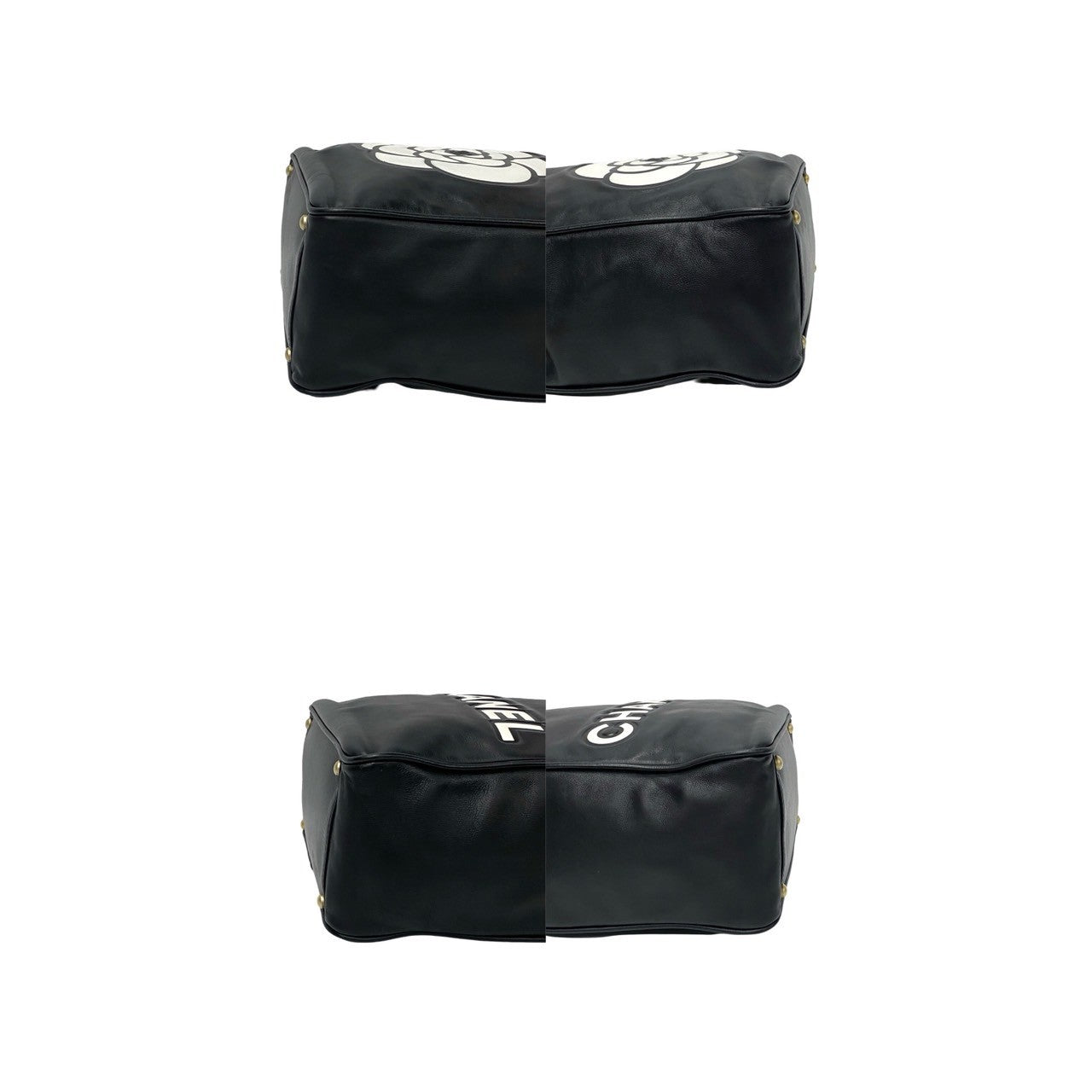 Chanel Tote Bag Lambskin Black Camellia Logo Women