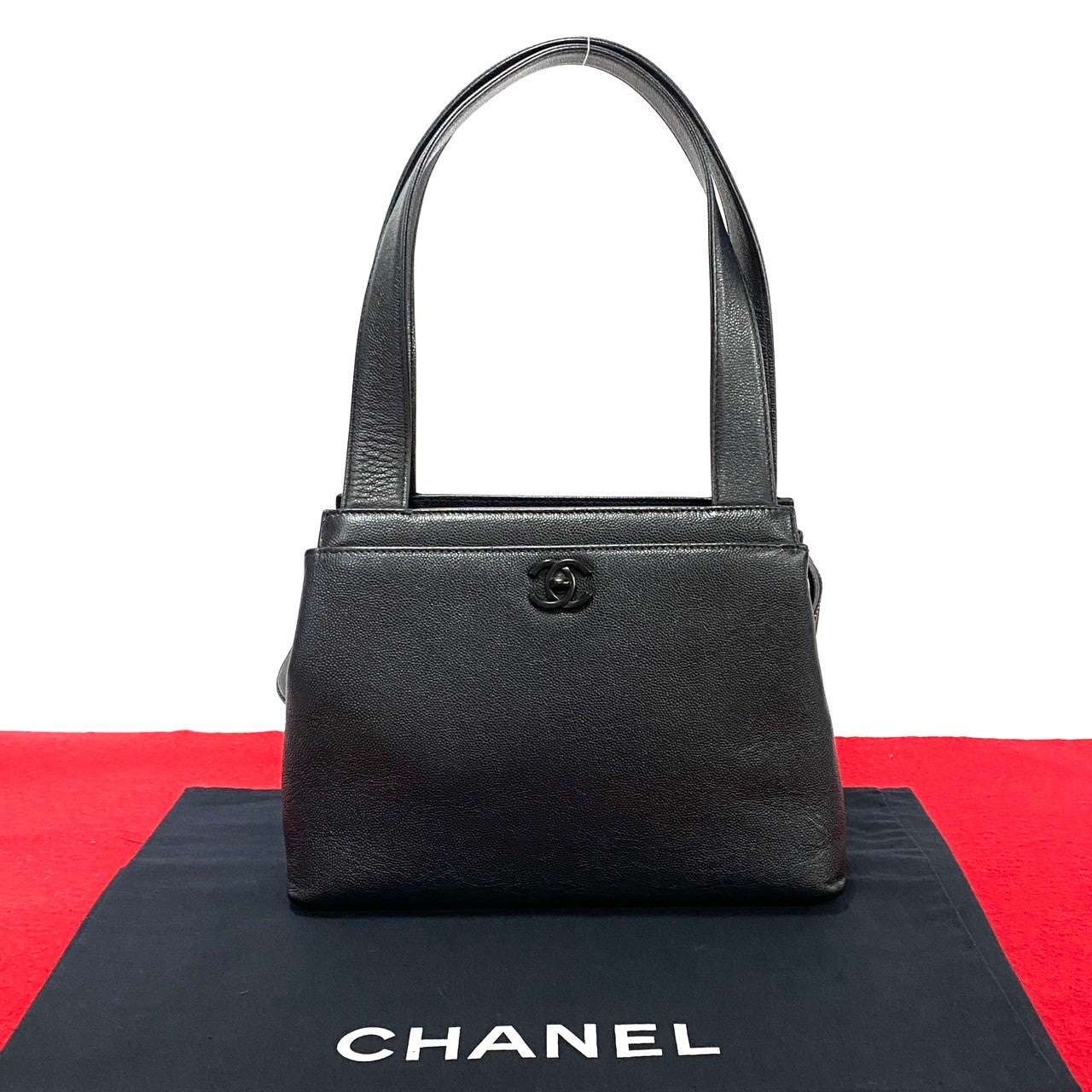 Chanel Handbag Matt Caviar Skin Black Coco Mark Women