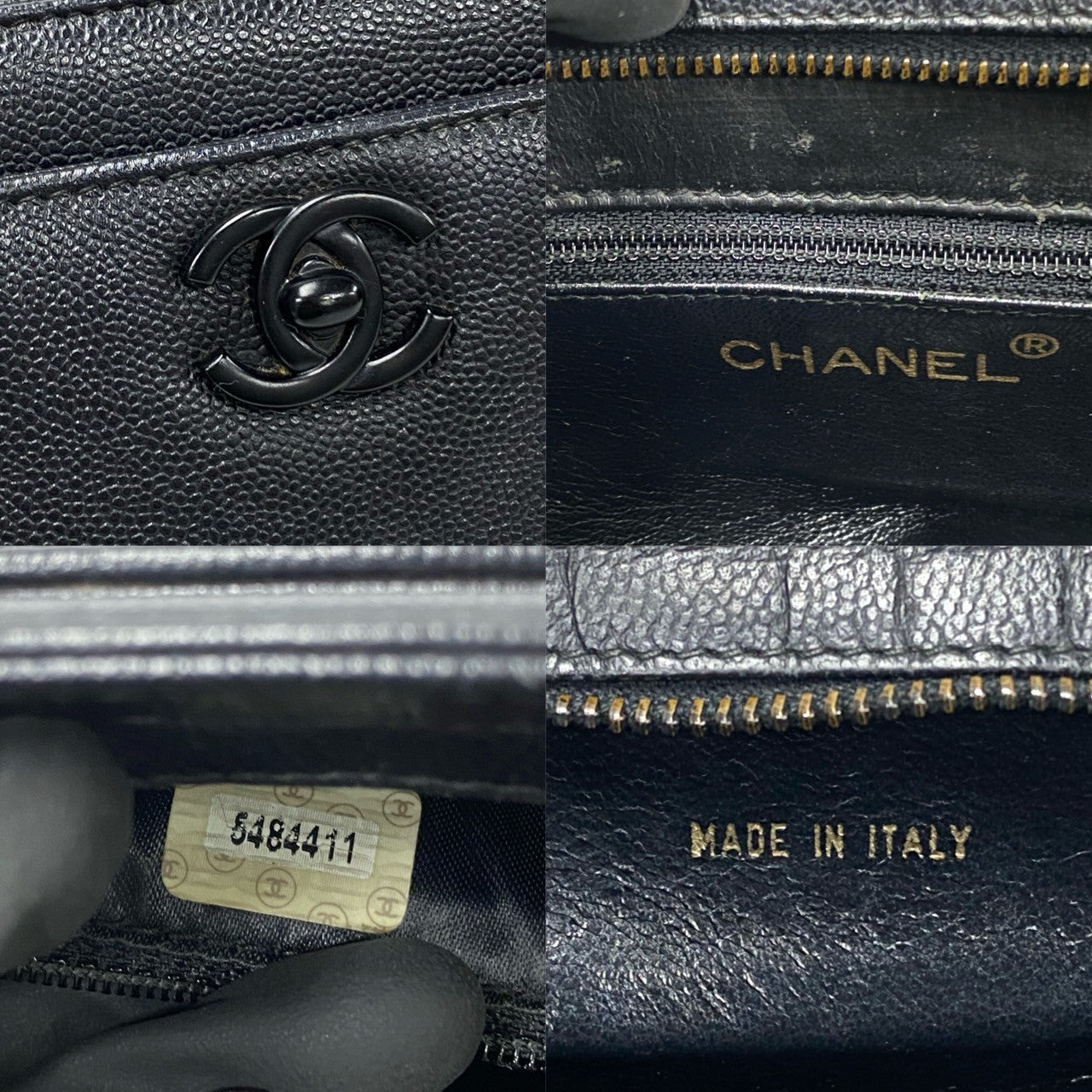 Chanel Handbag Matt Caviar Skin Black Coco Mark Women