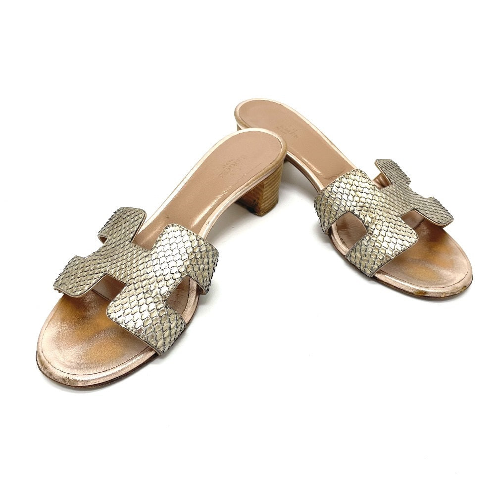 Hermes Sandals Leather Beige Type H Motif Oasis Oasis Women 36.5