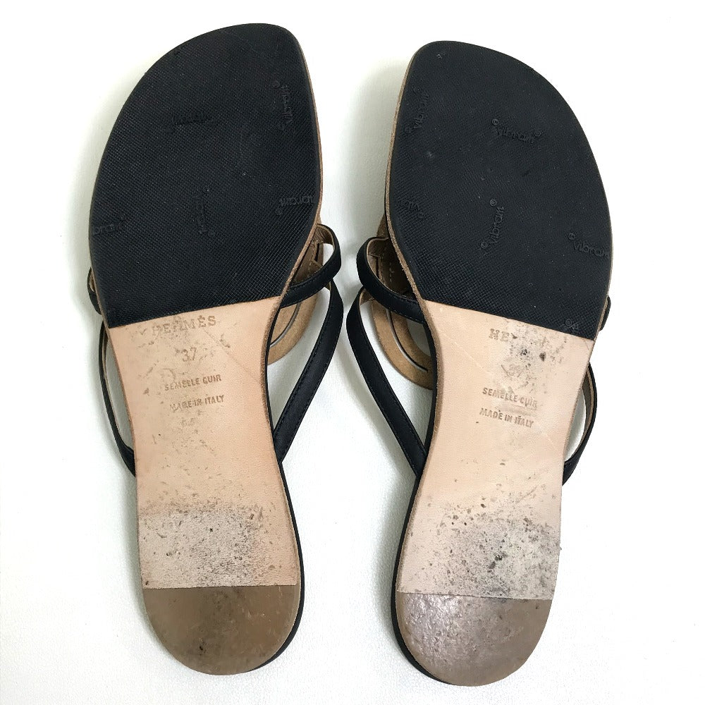 Hermes Sandals Leather Beige X Black X Brown Chene Dunkle Women 37
