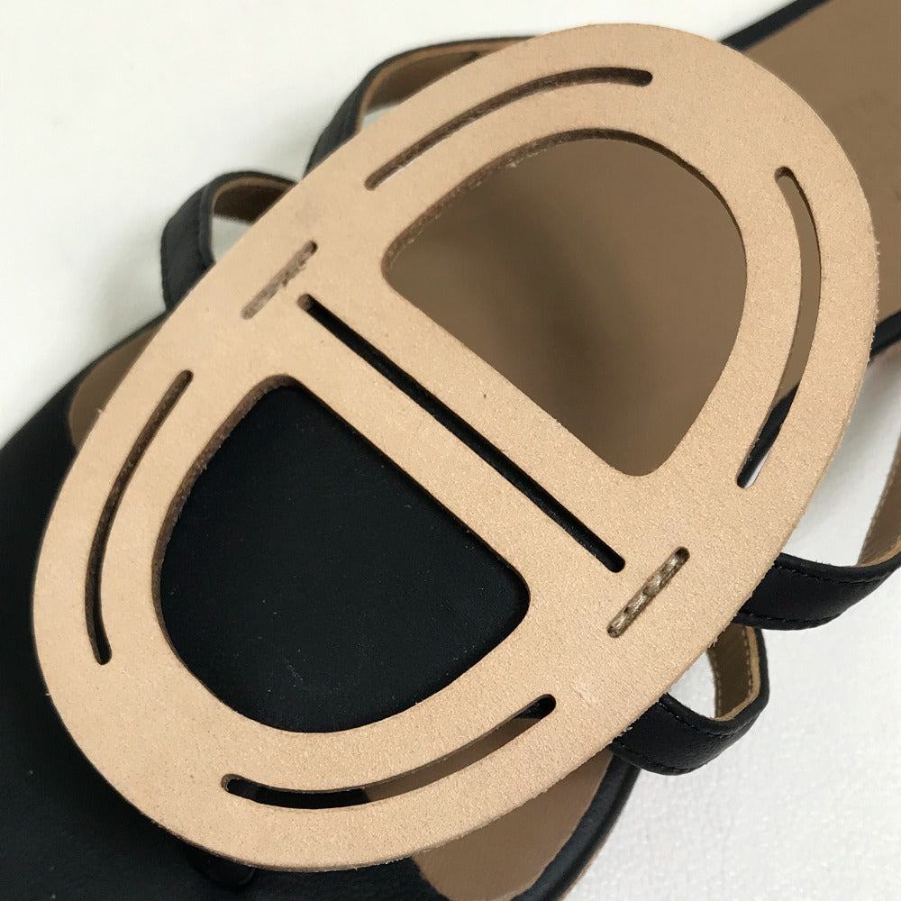 Hermes Sandals Leather Beige X Black X Brown Chene Dunkle Women 37