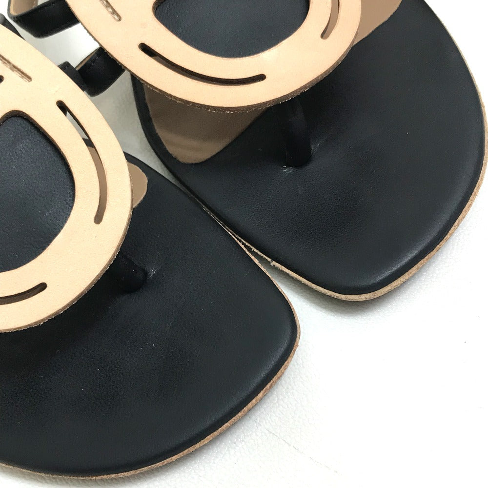 Hermes Sandals Leather Beige X Black X Brown Chene Dunkle Women 37