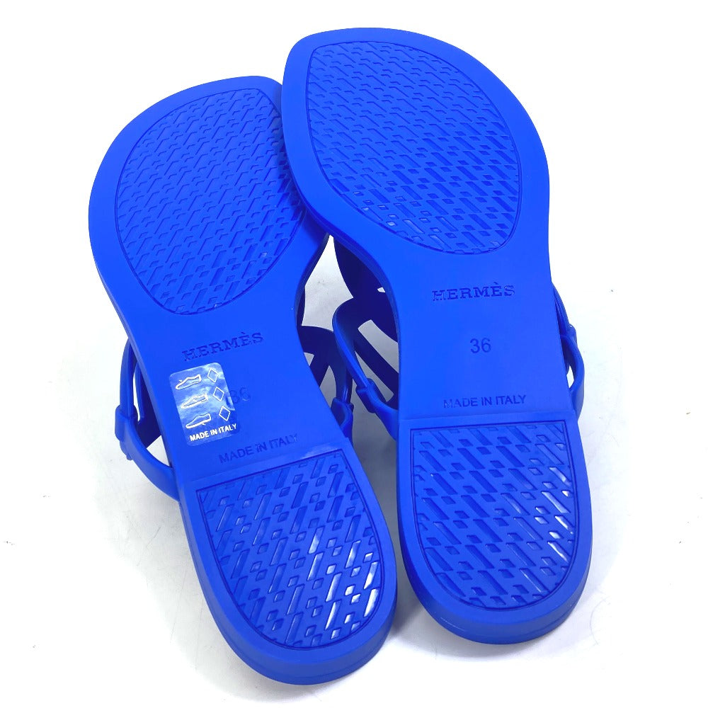 Hermes Sandals Rubber Blue Flat Thong Shoes Chene Dunkle Egeri Women 36