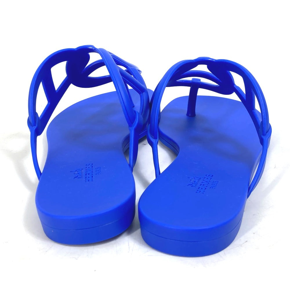 Hermes Sandals Rubber Blue Flat Thong Shoes Chene Dunkle Egeri Women 36