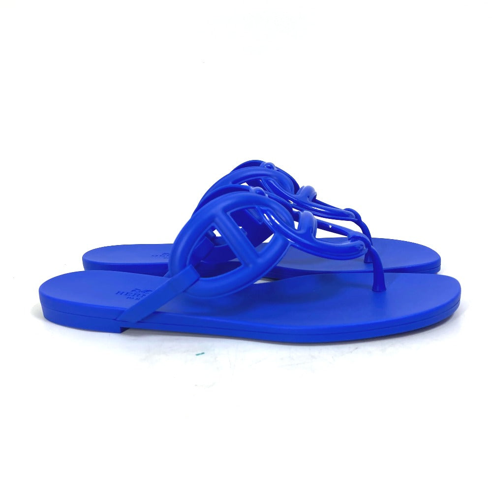 Hermes Sandals Rubber Blue Flat Thong Shoes Chene Dunkle Egeri Women 36