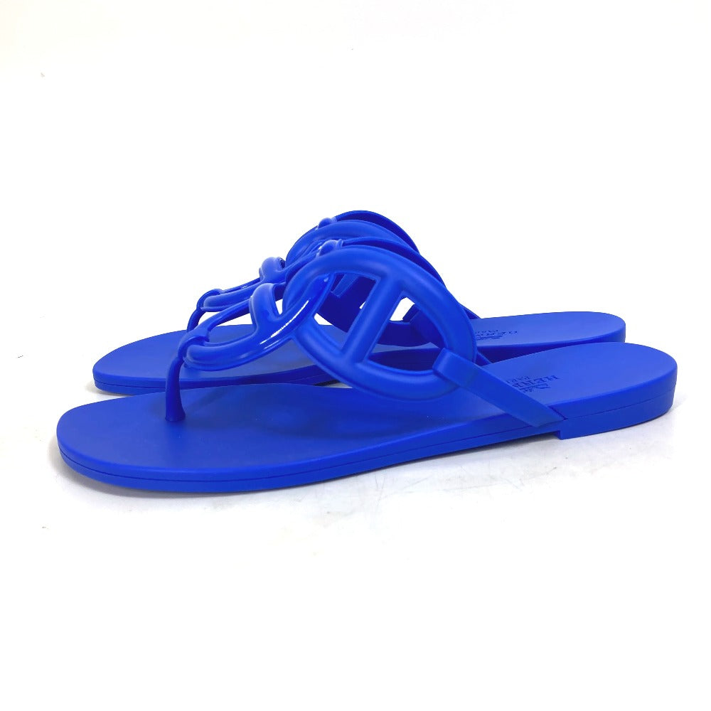 Hermes Sandals Rubber Blue Flat Thong Shoes Chene Dunkle Egeri Women 36