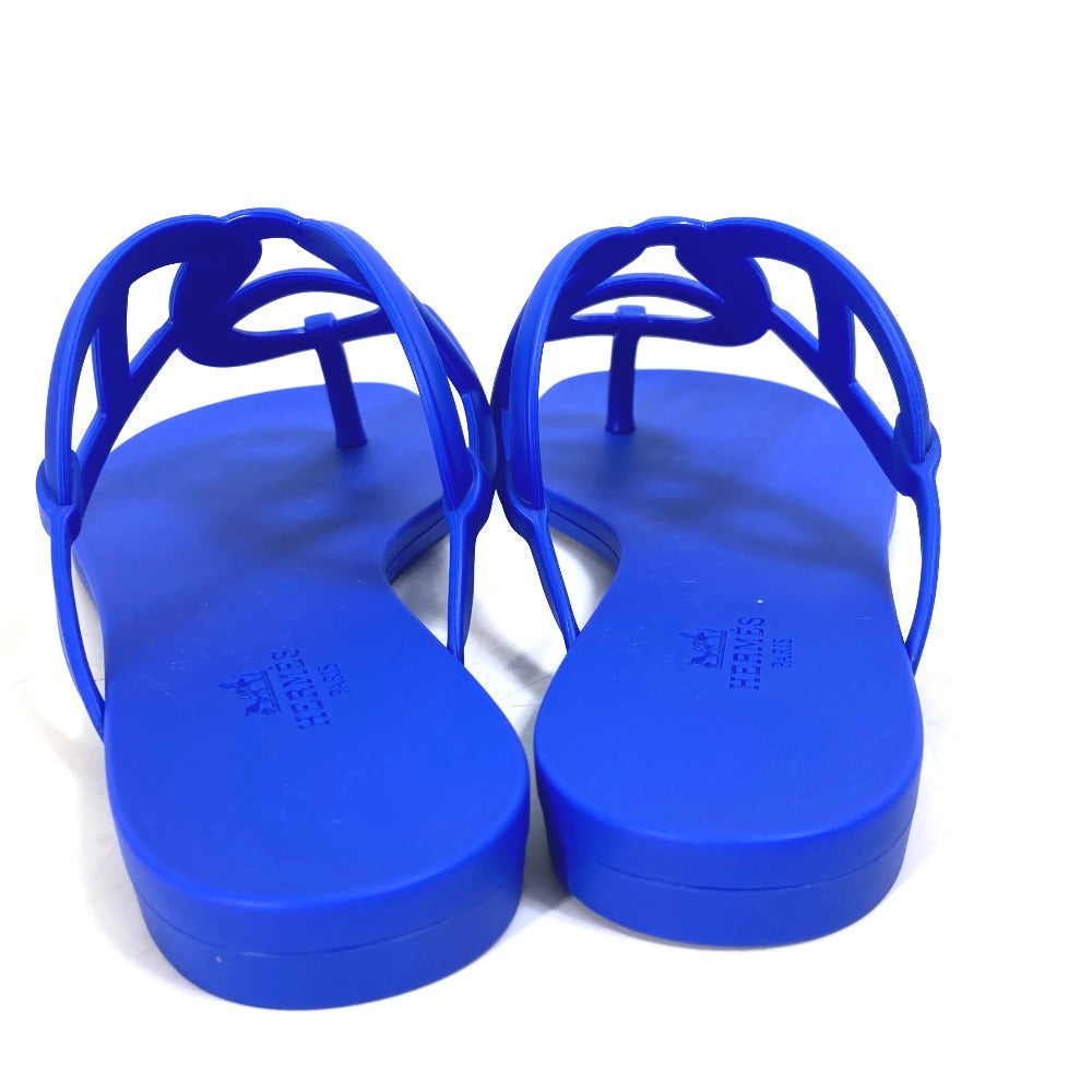 Hermes Sandals Rubber Blue Flat Thong Shoes Chene Dunkle Egeri Women 36