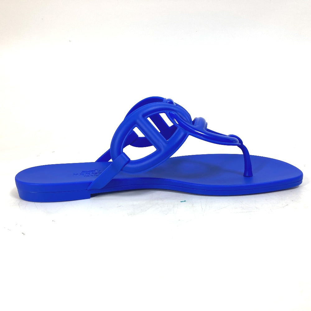 Hermes Sandals Rubber Blue Flat Thong Shoes Chene Dunkle Egeri Women 36