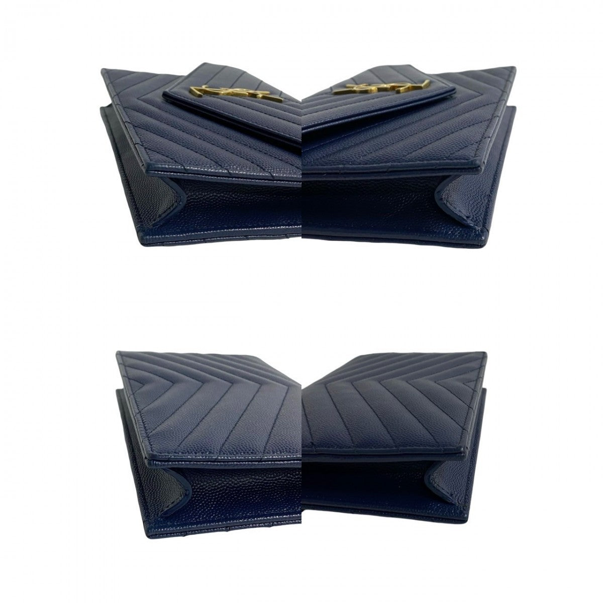 Saint Laurent Shoulder Bag Leather Navy Ysl Logo Metal Envelope Wallet Bag Women