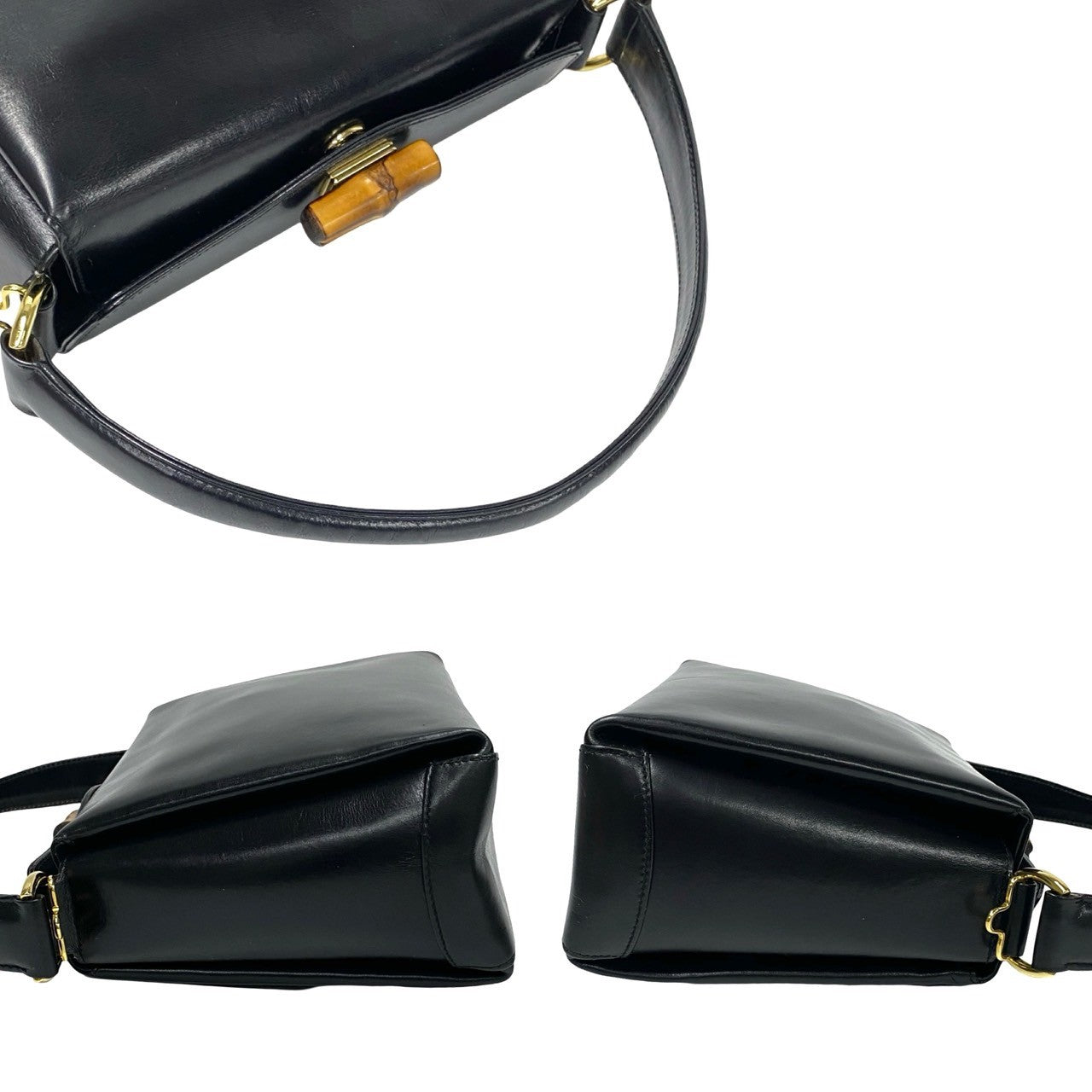Gucci Shoulder Bag Calfskin, Leather Black Bamboo Women