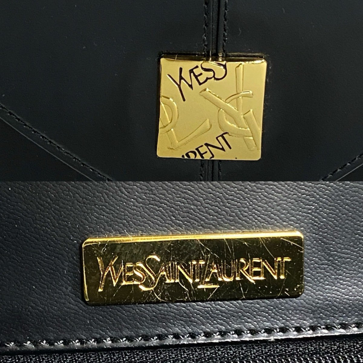 Yves Saint Laurent Handbag Leather Black Ysl Logo Metal Women
