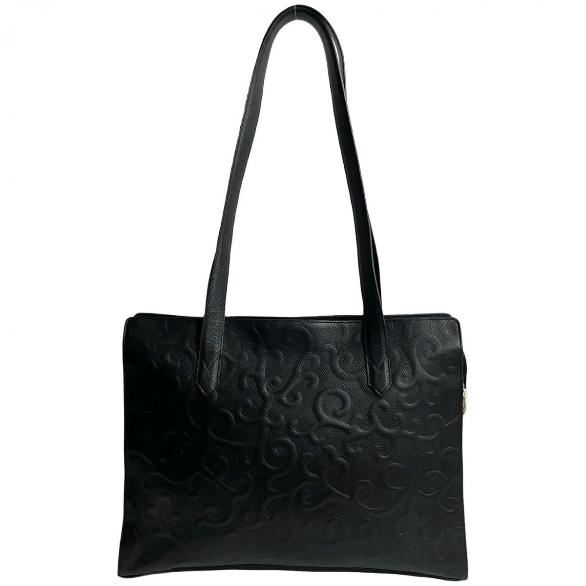 Yves Saint Laurent Tote Bag Leather Black Ysl Logo Arabesque Pattern Women(Unisex)