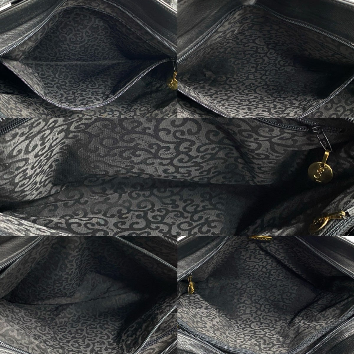 Yves Saint Laurent Tote Bag Leather Black Ysl Logo Arabesque Pattern Women(Unisex)