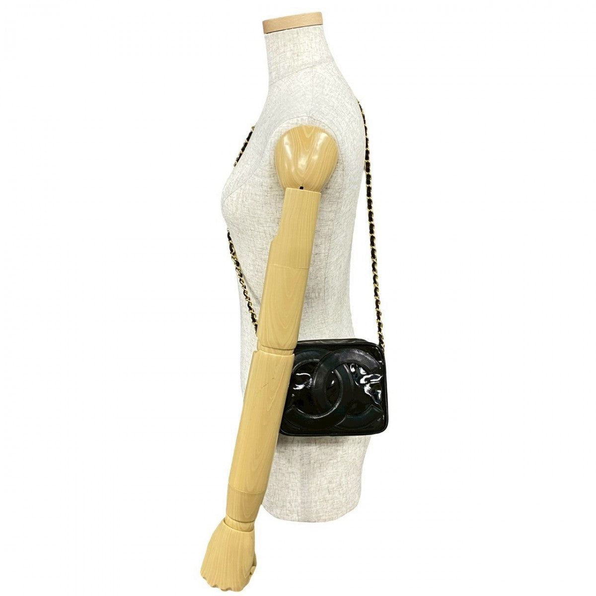 Chanel Shoulder Bag Lambskin, Patent Leather Black Coco Mark Tassel Women