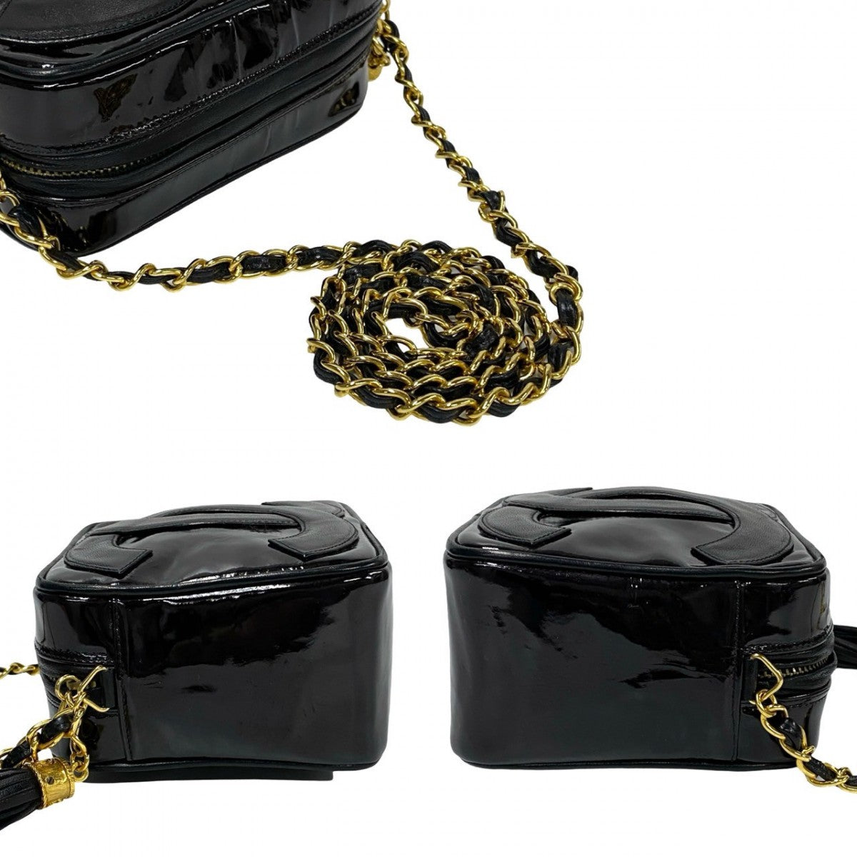 Chanel Shoulder Bag Lambskin, Patent Leather Black Coco Mark Tassel Women