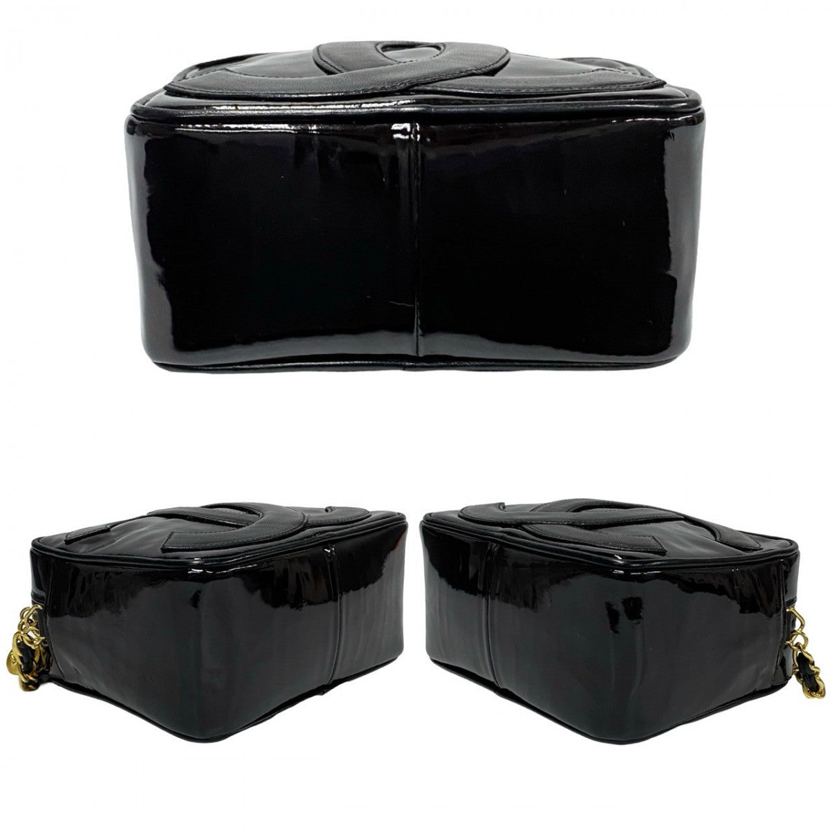 Chanel Shoulder Bag Lambskin, Patent Leather Black Coco Mark Tassel Women