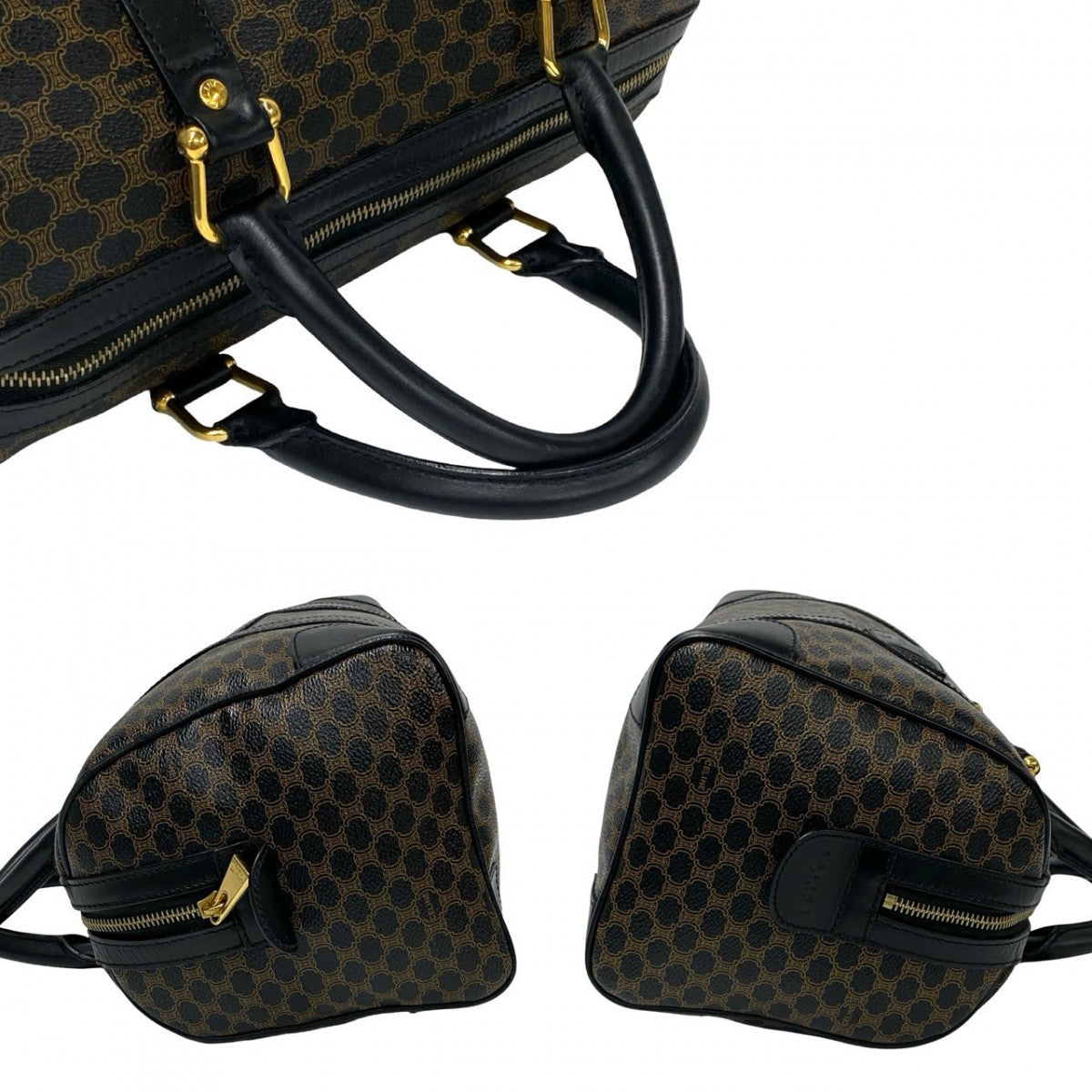 Celine Handbag Leather, Pvc Black Macadam Blason Triomphe Pattern Women