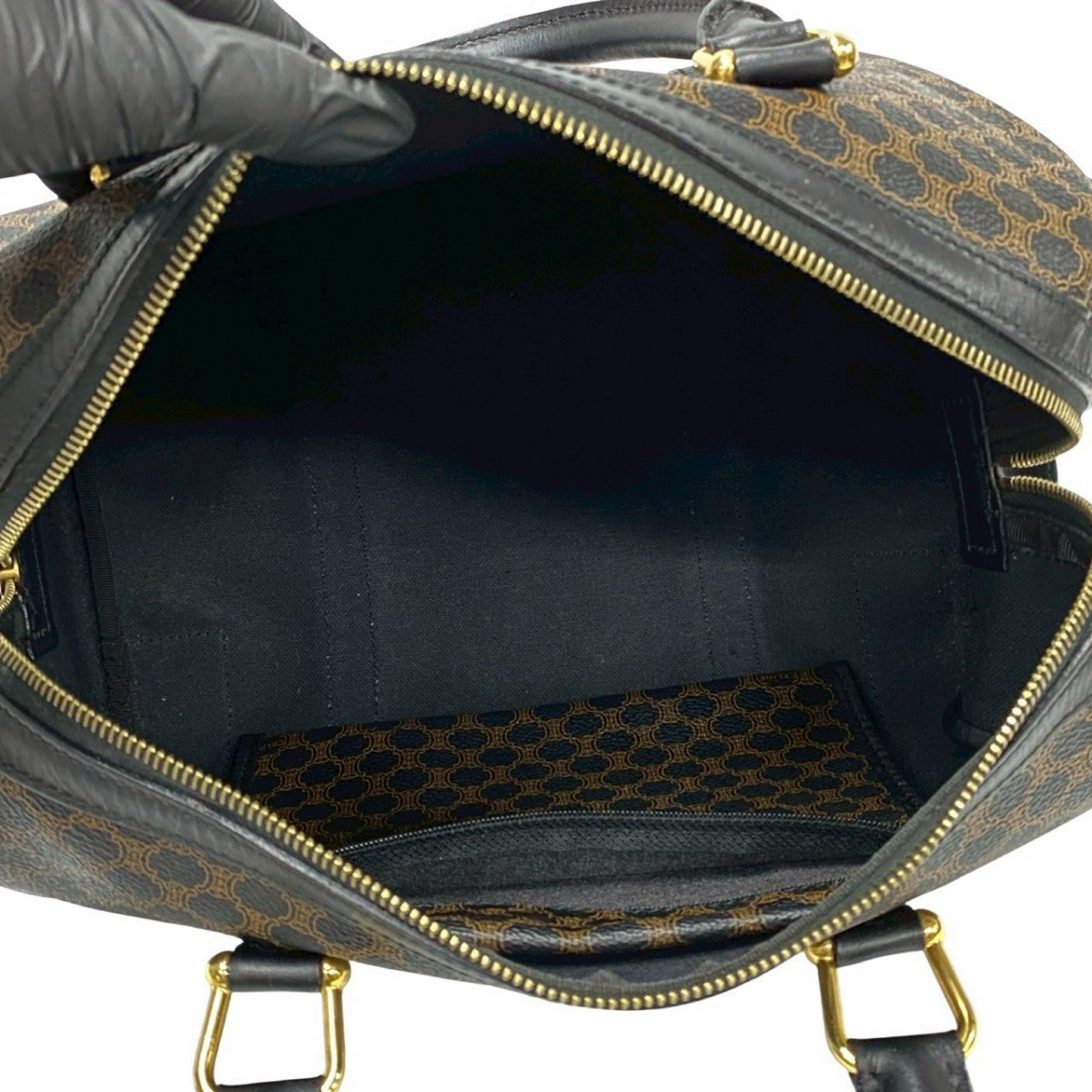 Celine Handbag Leather, Pvc Black Macadam Blason Triomphe Pattern Women