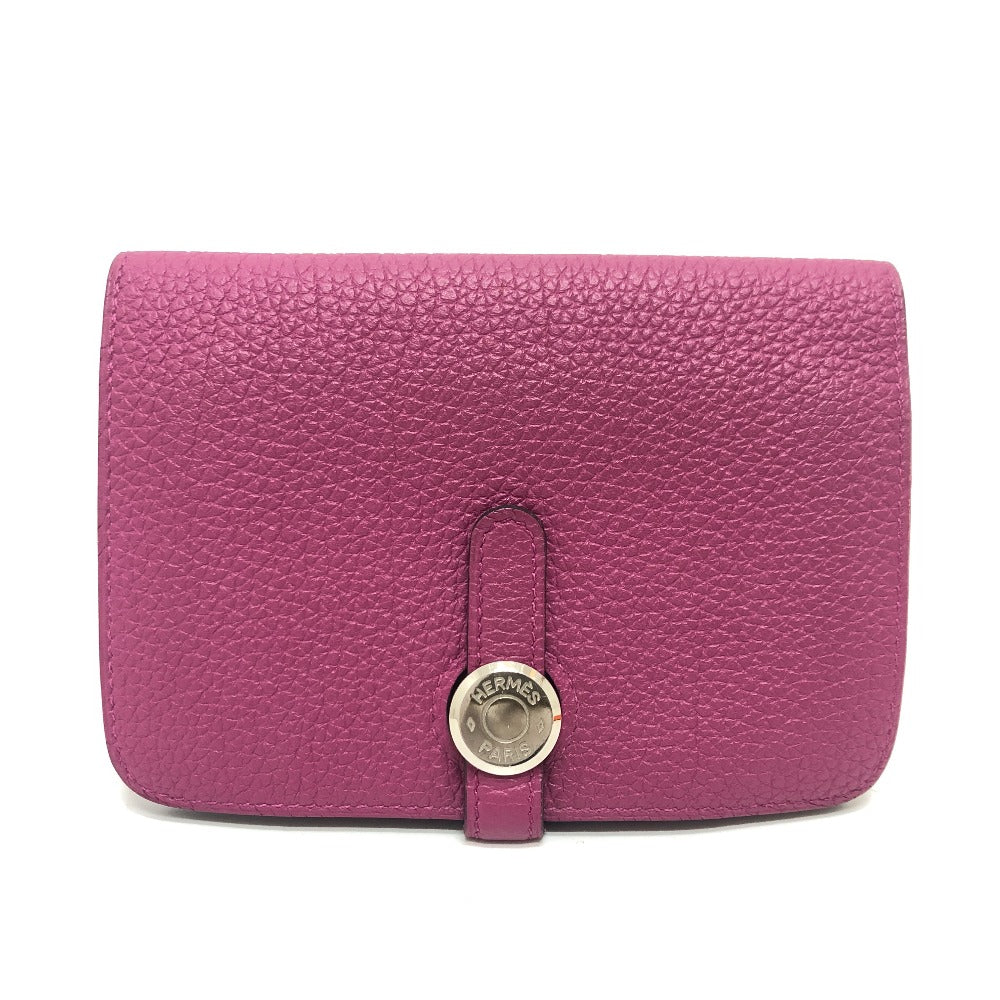 Hermes Folded Wallet Taurillon Clemence Purple Dogon Compact Women