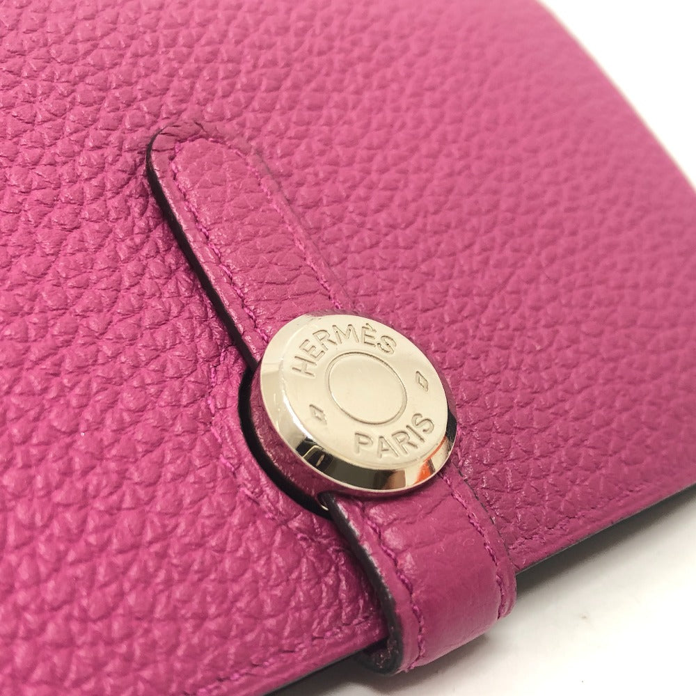 Hermes Folded Wallet Taurillon Clemence Purple Dogon Compact Women