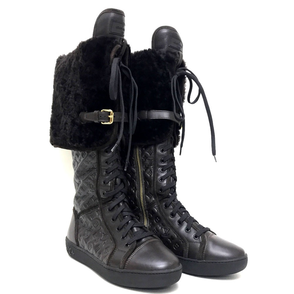 Louis Vuitton Boots Leather Brown Polka Lv Embossing Women 35.5