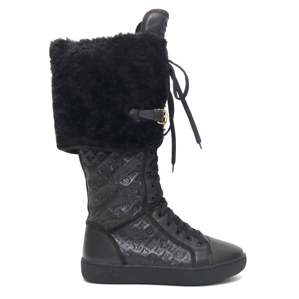 Louis Vuitton Boots Leather Brown Polka Lv Embossing Women 35.5