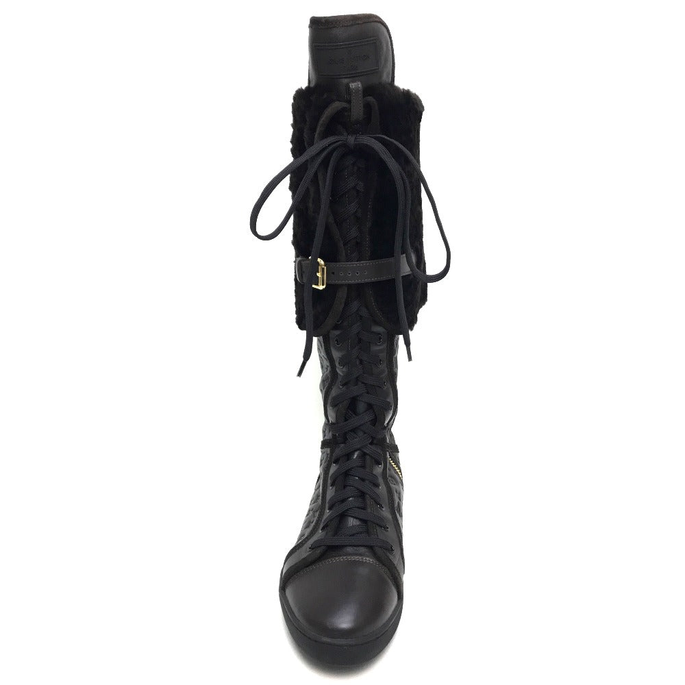 Louis Vuitton Boots Leather Brown Polka Lv Embossing Women 35.5