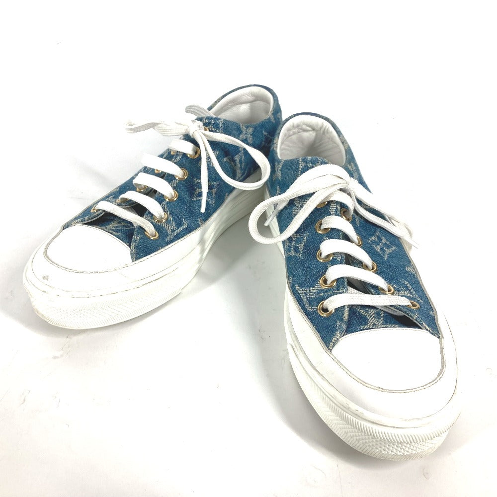 Louis Vuitton Sneakers Monogram Denim Blue Monogram Denim Shoes Shoe Laces Women 36.5