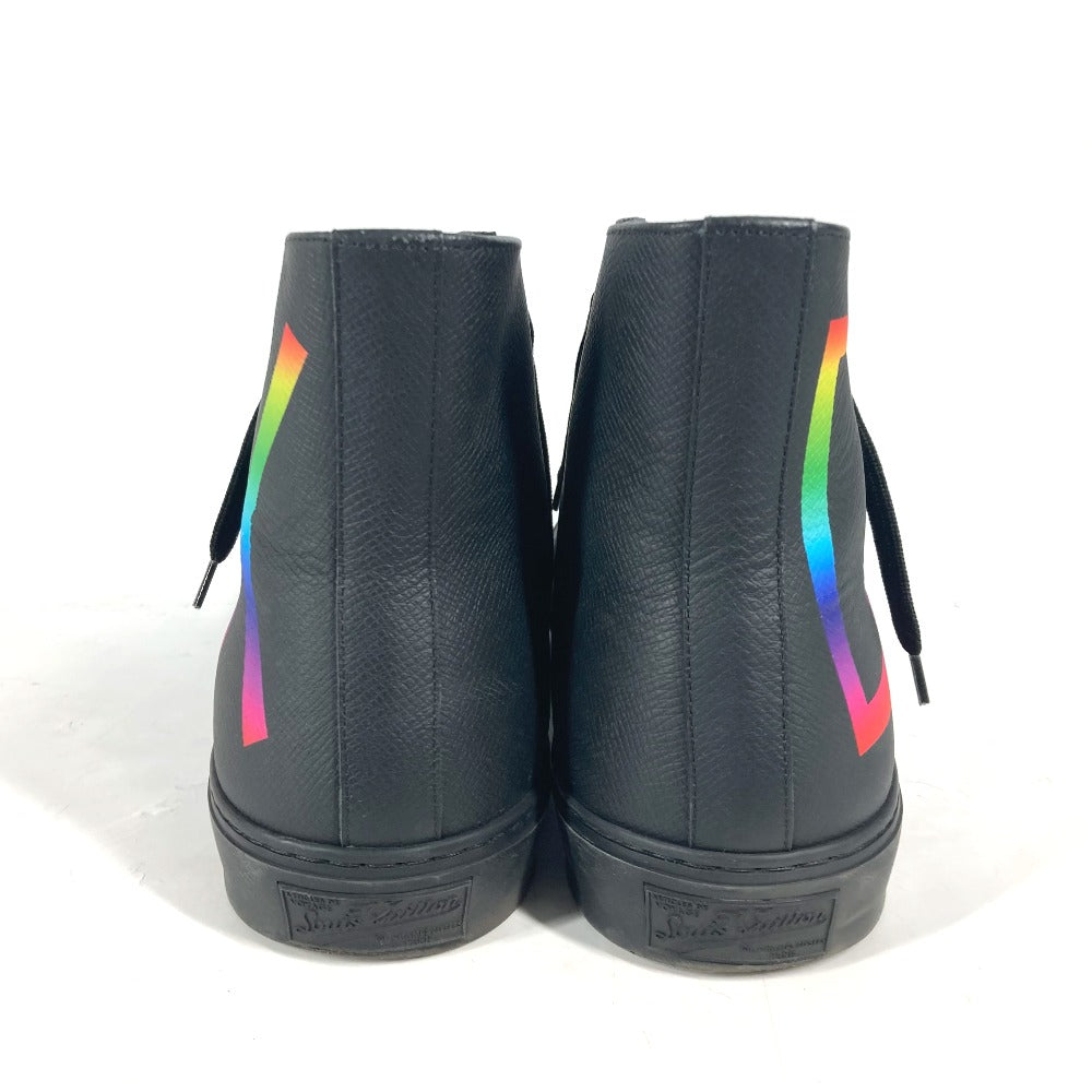Louis Vuitton Sneakers Leather Black Rainbow Logo Mens 8 1/2
