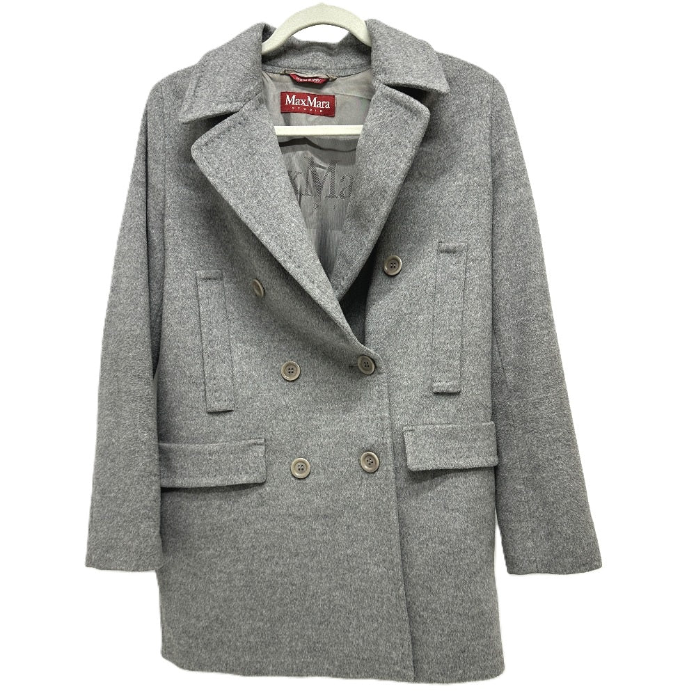 Max Mara Jacket Wool Gray Studio Wool Blend Double Breasted Tailored Jacket Women 36