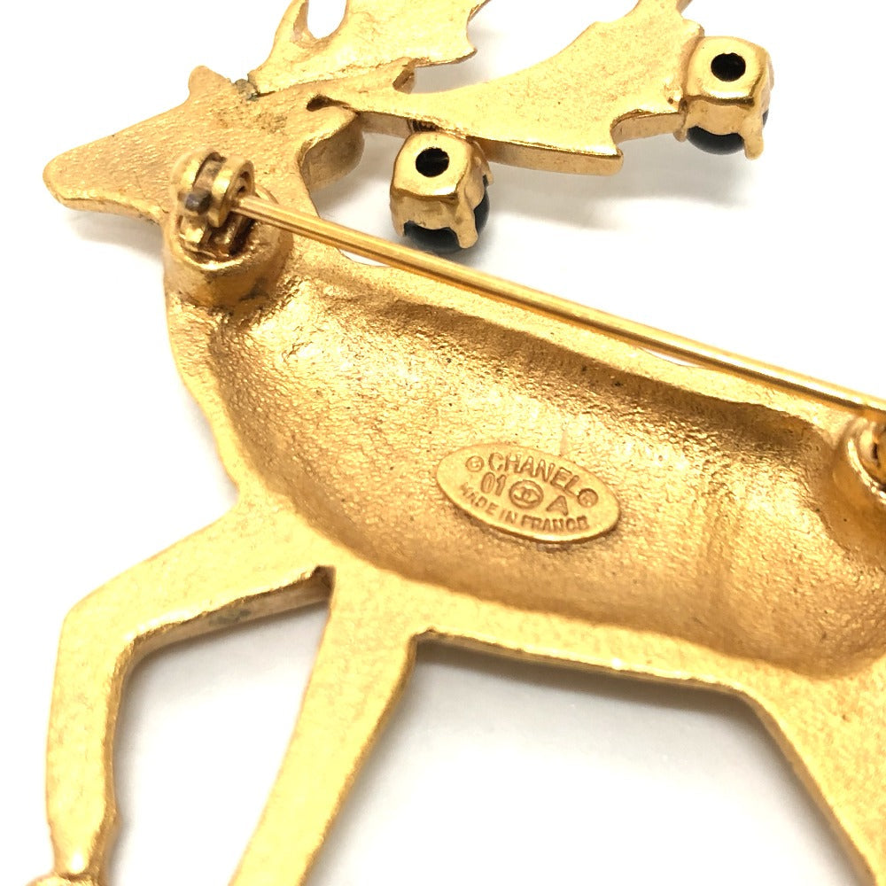 Chanel Brooch 01A Metal Gold Accessories Deer Coco Mark