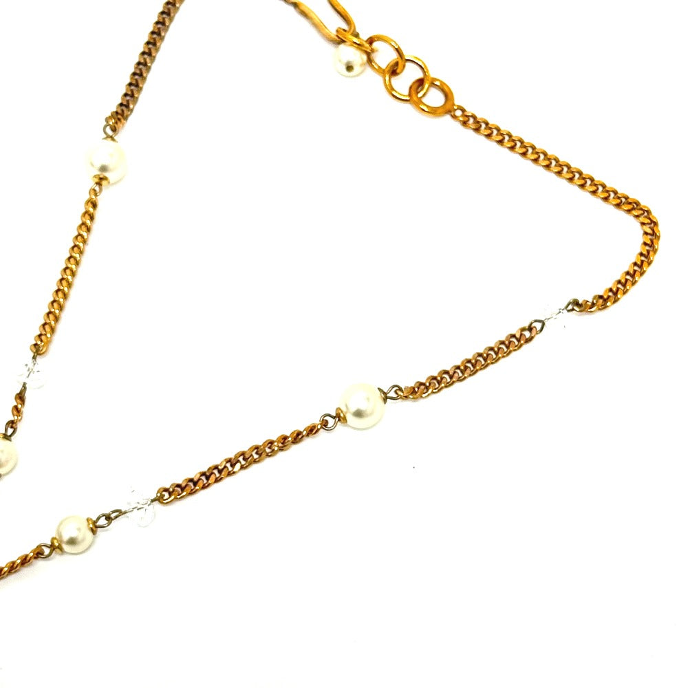 Chanel Necklace 05P Metal Gold Coco Mark Fake Pearl Women