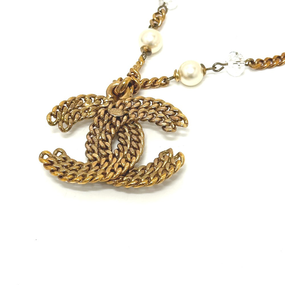 Chanel Necklace 05P Metal Gold Coco Mark Fake Pearl Women