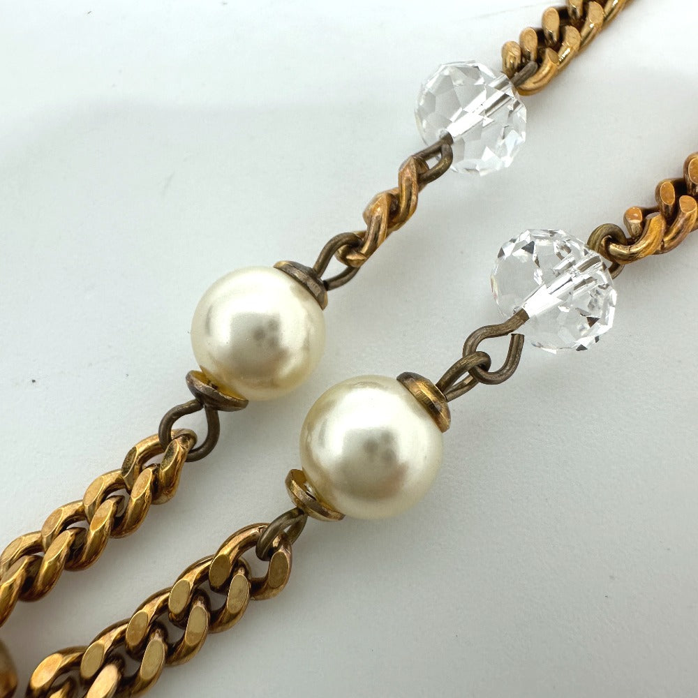 Chanel Necklace 05P Metal Gold Coco Mark Fake Pearl Women