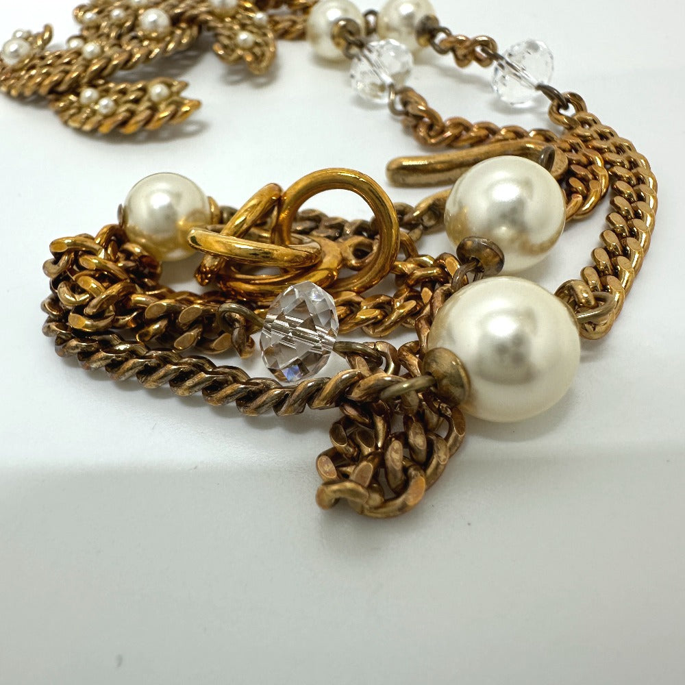 Chanel Necklace 05P Metal Gold Coco Mark Fake Pearl Women